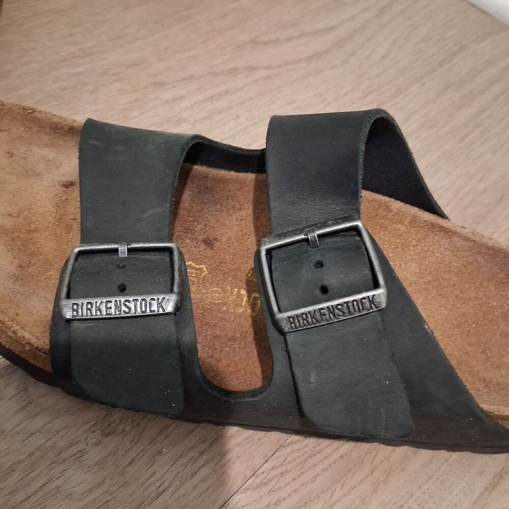 Birkenstock Arizona Women's Black Leather Slide Sandals 2-Strap Buckle US 9 - Picture 3 of 6